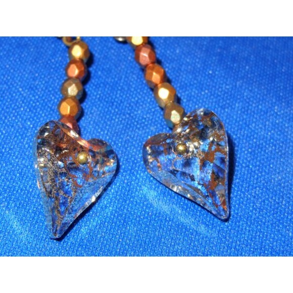 Golden glitz beaded Swarovski crystal gold foil heart earrings - Picture 3 of 3